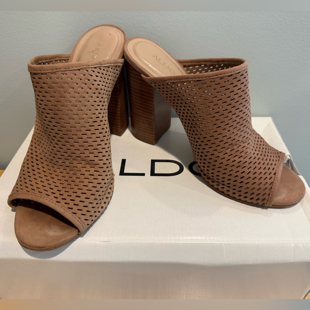 ALDO Tan Open-Toe Block Heel Mules